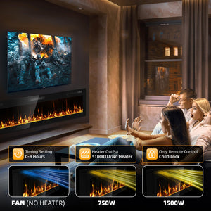 72-Inch Recessed & Wall Mount Electric Fireplace