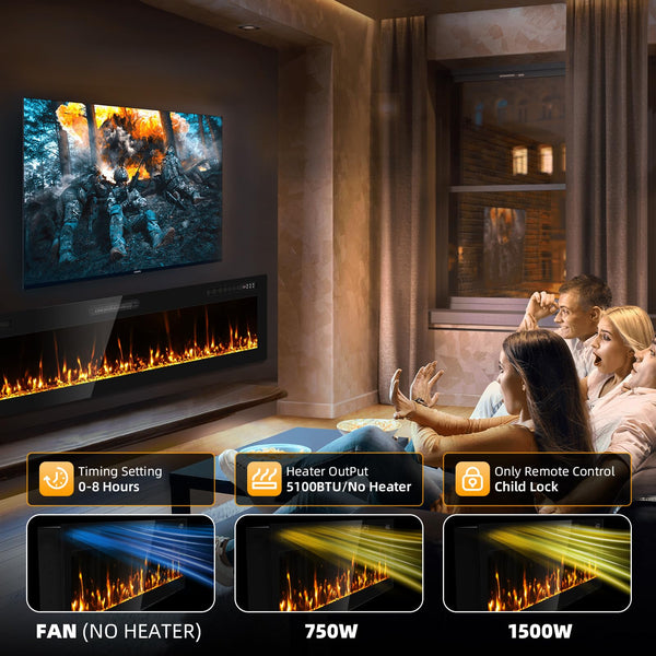 72-Inch Recessed & Wall Mount Electric Fireplace