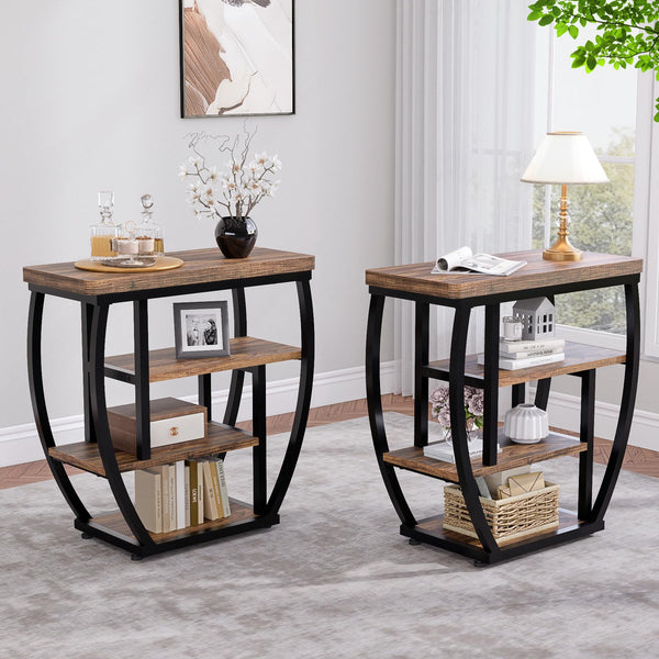 4-Tier Industrial End Table with Storage Shelves