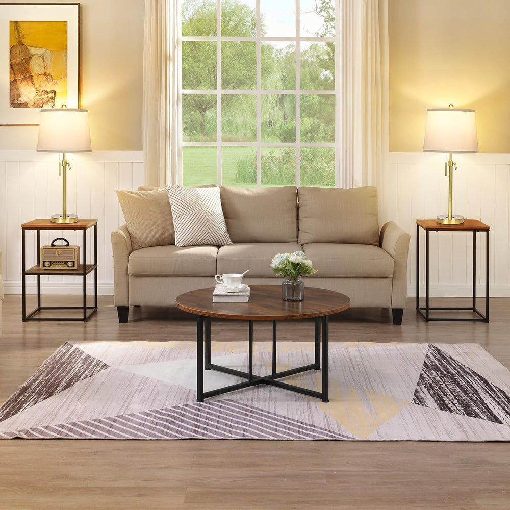 Adjustable Height Table Lamps Set of 2 – Modern Drum Shade with Pull Chain