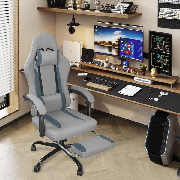 Breathable Fabric Gaming Chair with Footrest