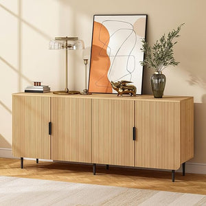 65" Fluted Sideboard Buffet Cabinet with 4 Doors & Adjustable Shelves