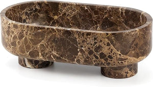 Oval Marble Fruit Bowl – Two-Legged Pedestal, 10"