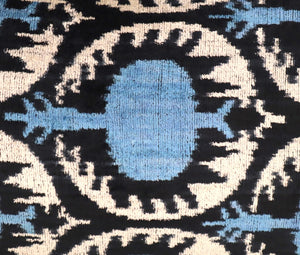 Velvet Throw Pillow 16" x 24" | Blue & Black Circular Pattern