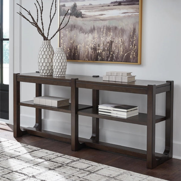 Sofa Table with Adjustable Shelves – Dark Brown