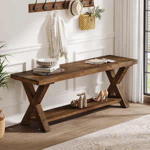 43.3" Solid Wood Entryway Bench with Storage Shelf