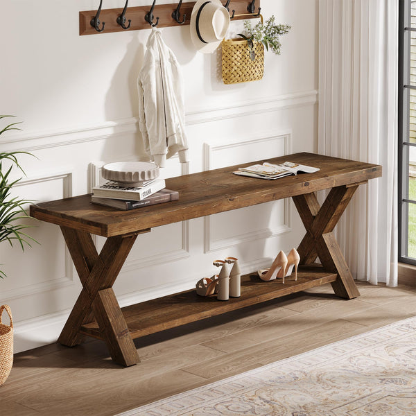 43.3" Solid Wood Entryway Bench with Storage Shelf