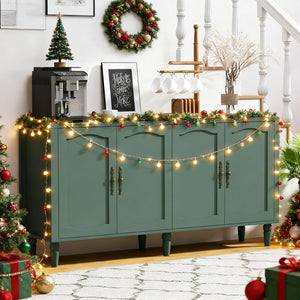 63" Wood Sideboard Buffet Cabinet with Adjustable Shelves – Forest Green