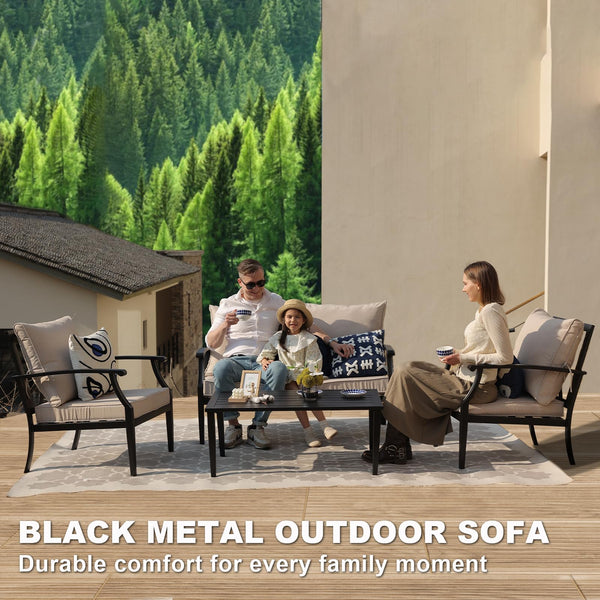 4-Piece Outdoor Patio Conversation Set with High-Back Sofa, Loveseat & Coffee Table
