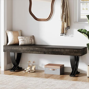 55-Inch Industrial Entryway Shoe Bench with Metal X-Shaped Legs