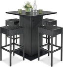 5-Piece Outdoor Wicker Bar Table Set with 4 Stools