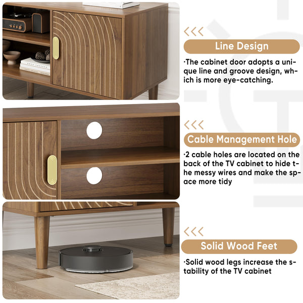 47.2-Inch Walnut TV Stand with Line Groove Design & Storage