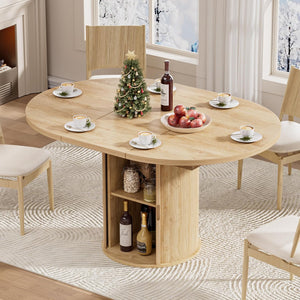 Expandable Round Oval Dining Table 40–55 Inch with Storage