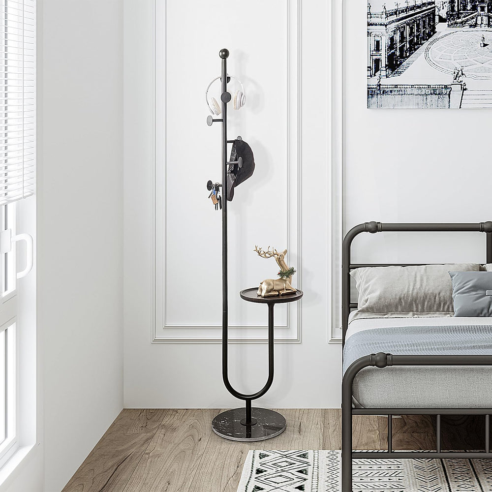 Freestanding Coat Rack with Table & 6 Hooks