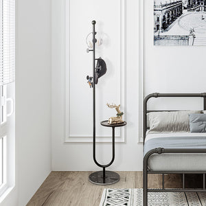 Freestanding Coat Rack with Table & 6 Hooks
