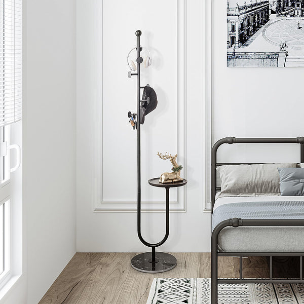 Freestanding Coat Rack with Table & 6 Hooks