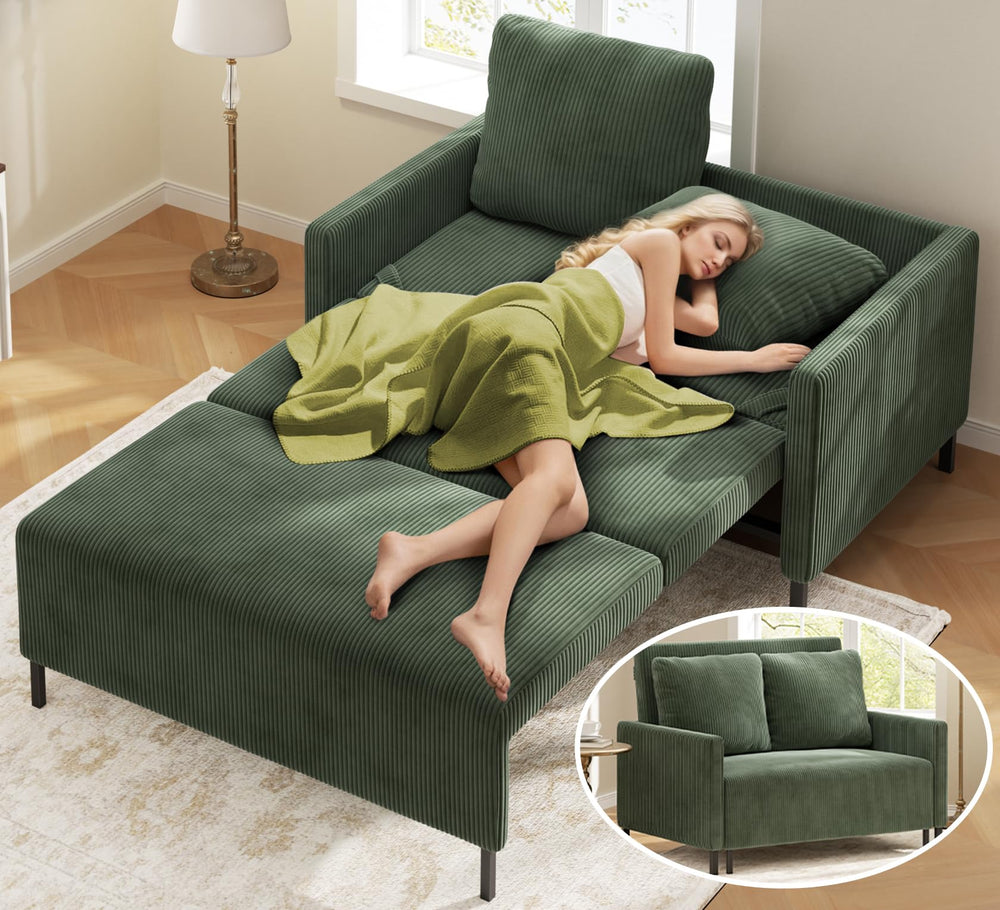Corduroy Convertible Loveseat Sleeper Sofa Bed – 47" Pull-Out Couch