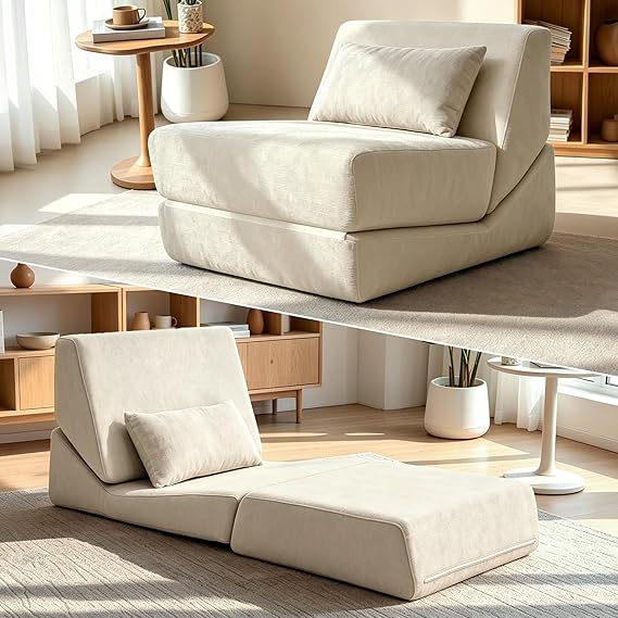Convertible Memory Foam Sleeper Chair with Lumbar Pillow