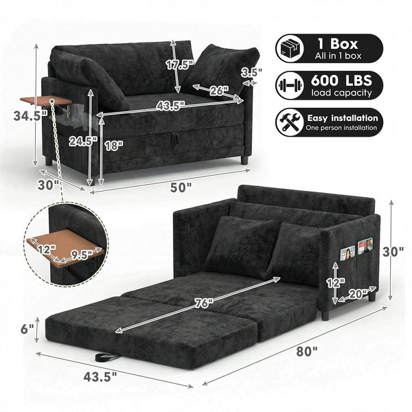 Convertible Loveseat Sofa Bed with Foldable Side Table