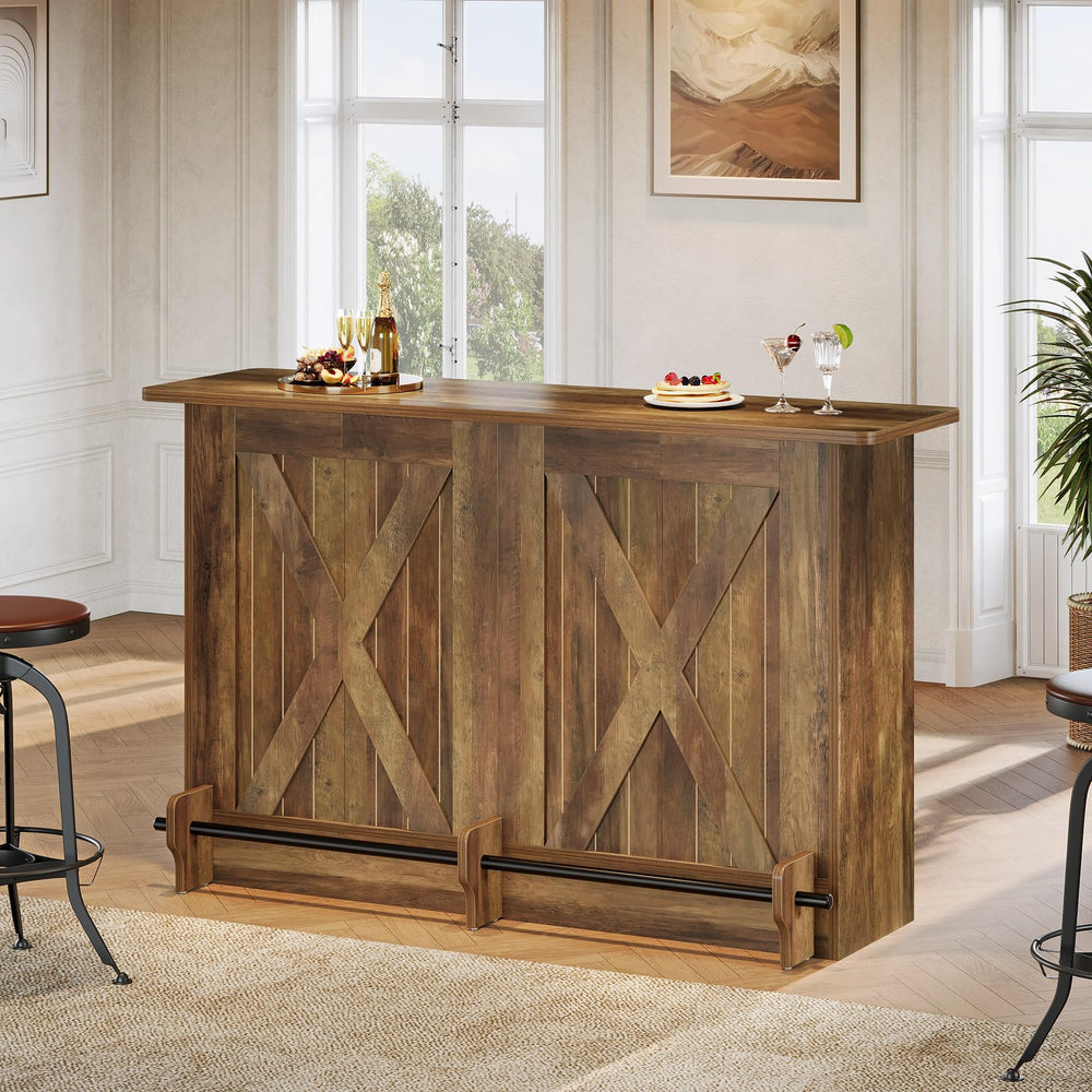 63-Inch 2-Tier Bar Table with Footrest