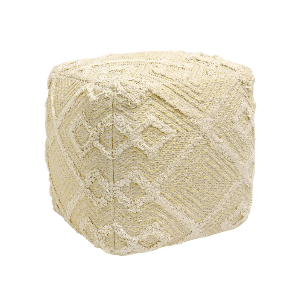 Square 100% Cotton Hand-Woven Pouf Ottoman – Yellow & Ivory