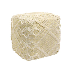 Square 100% Cotton Hand-Woven Pouf Ottoman – Yellow & Ivory