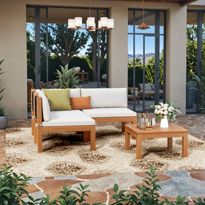 4-Piece Outdoor Sectional Sofa Set with Acacia Wood Coffee Table