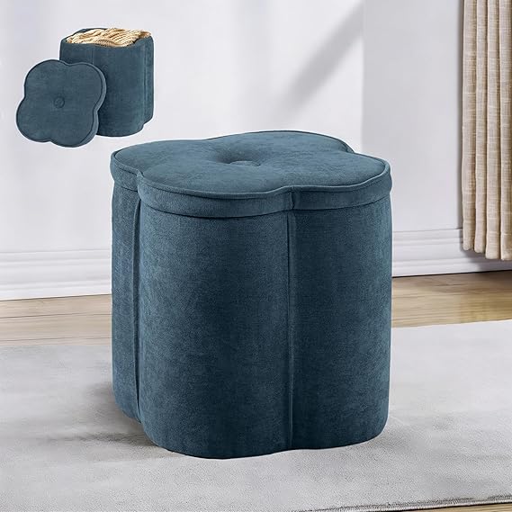 Floral Storage Ottoman Pouf – 19.5" Round, Holds 300 lbs