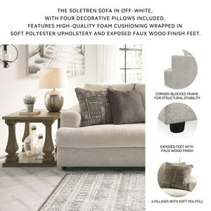 Cream Chenille Sleeper Sofa with Accent Pillows – 96" 3-Seat
