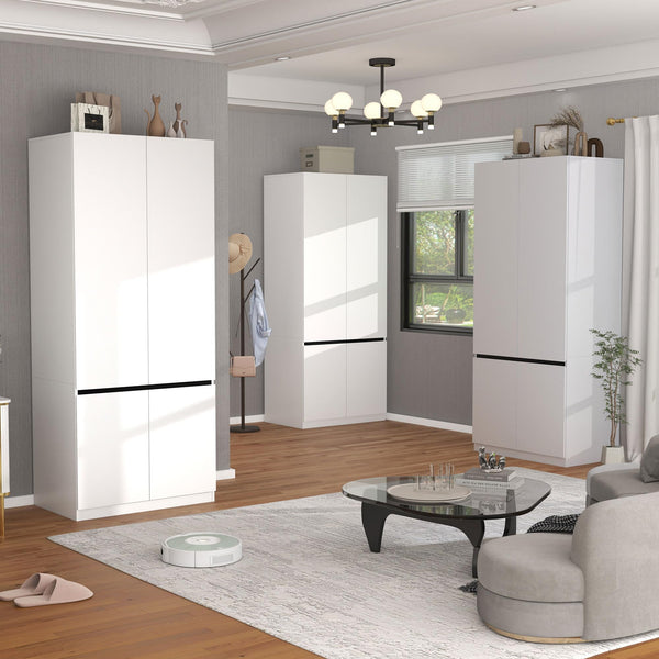 White Wardrobe Closet with Doors & Hanging Rod