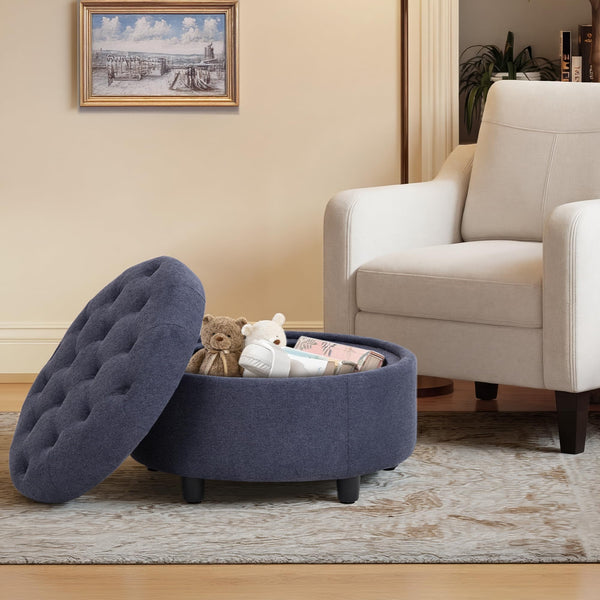 Round Storage Ottoman with Reversible Tray Lid