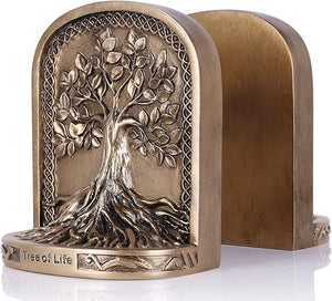 Tree of Life Bookends, Black Gold 2 Non-Skid Heavy Decorative Bookends for Shelves Or Bookcase, Elegant Bookends for Library Office Decor, Home Décor Gift