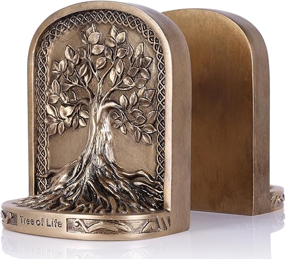 Tree of Life Bookends, Black Gold 2 Non-Skid Heavy Decorative Bookends for Shelves Or Bookcase, Elegant Bookends for Library Office Decor, Home Décor Gift