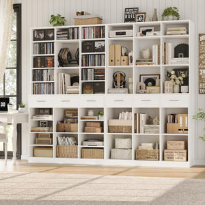 Tall Bookcase with Drawers & Adjustable Shelves – 9-Tier Wide Storage Cabinet