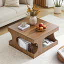 Square Coffee Table with Storage | 2-Tier Mid-Century Modern, Arched Design