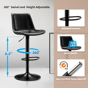 Adjustable Bar Stool Set of 2 – Microfiber Leather, Metal Frame