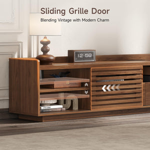 78.7" TV Stand with Sliding Doors & Drawers – Walnut
