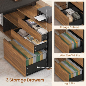 L-Shaped Executive Desk with File Cabinet & Power Outlets