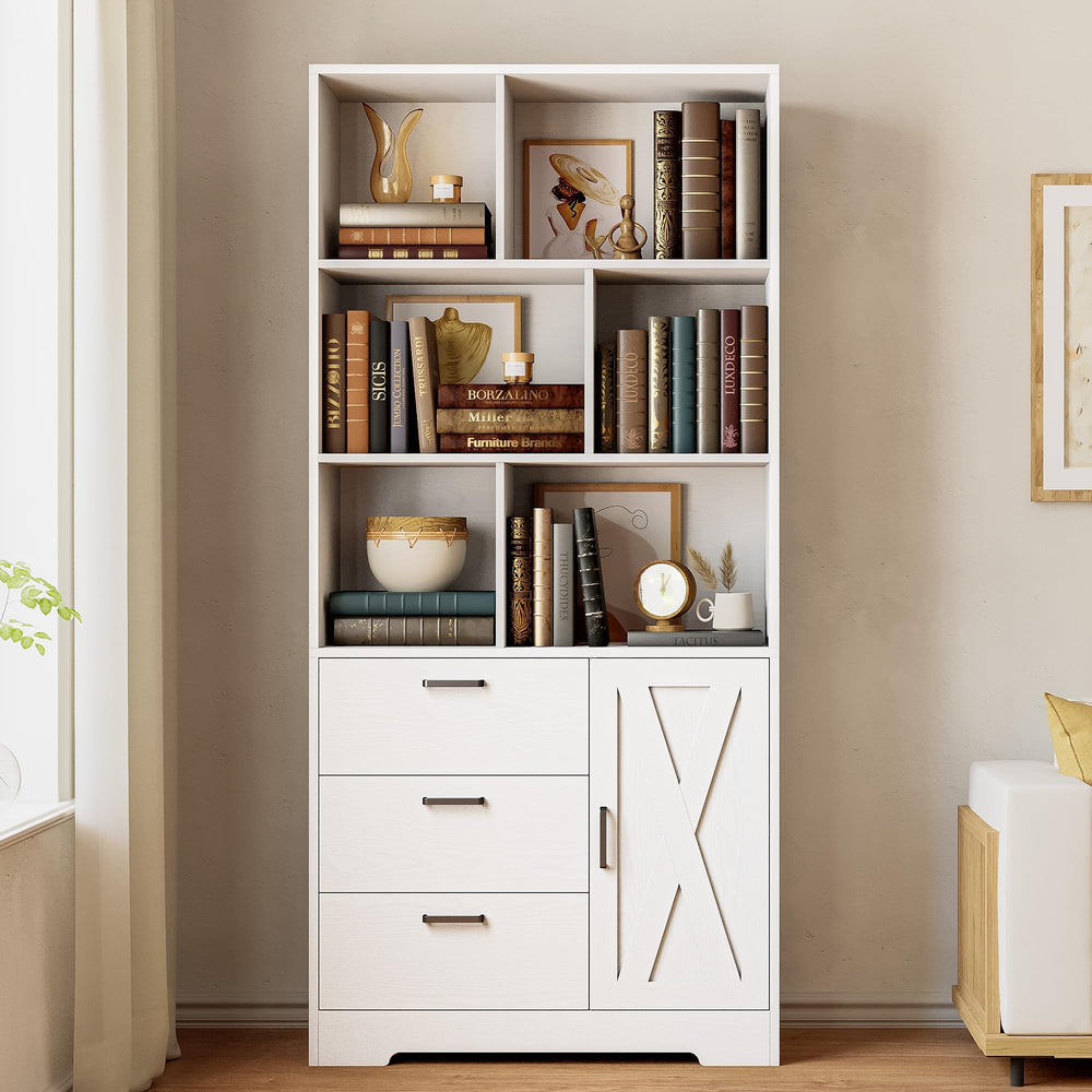 6-Tier Bookcase with Drawers & Cabinet