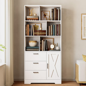 6-Tier Bookcase with Drawers & Cabinet