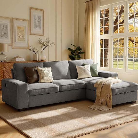 L-Shaped Sectional Sleeper Sofa with Chaise & 110L Storage