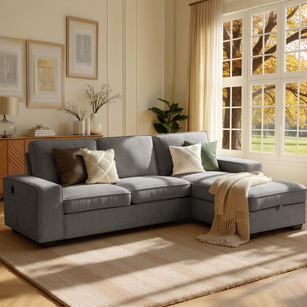 L-Shaped Sectional Sleeper Sofa with Chaise & 110L Storage