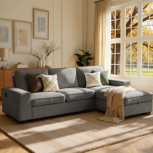 L-Shaped Sectional Sleeper Sofa with Chaise & 110L Storage