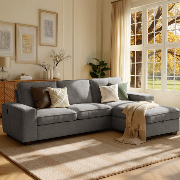 L-Shaped Sectional Sleeper Sofa with Chaise & 110L Storage