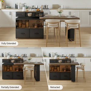 Rolling Kitchen Island with Extendable Countertop & Storage