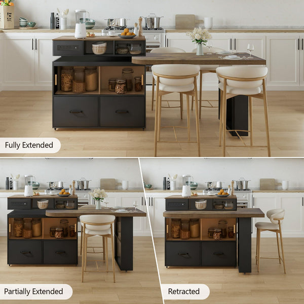 Rolling Kitchen Island with Extendable Countertop & Storage