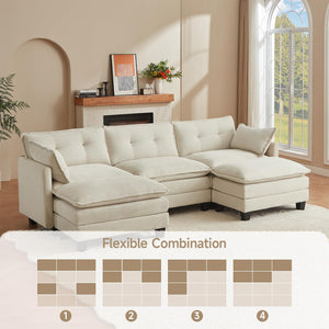 U-Shaped Modular Sectional Sofa with 2 Ottomans – 111.5" Corduroy Cloud Couch