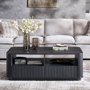 Fluted Coffee Table with Storage & 2 Drawers