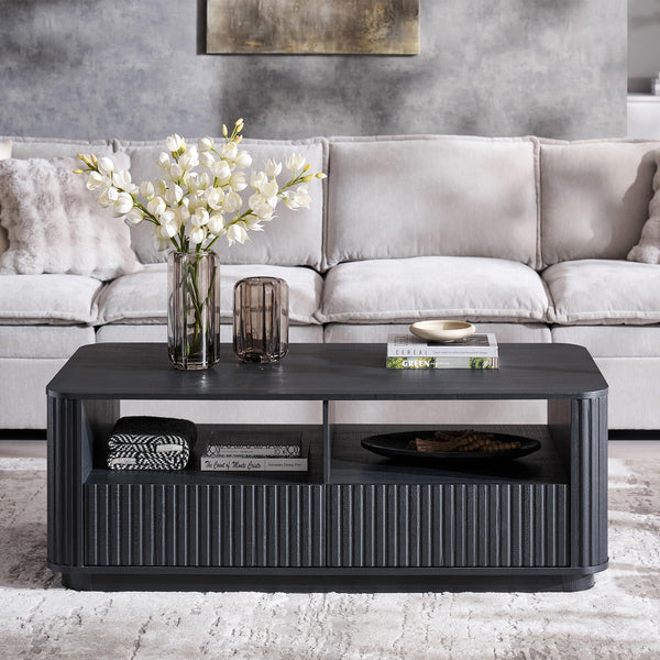 Fluted Coffee Table with Storage & 2 Drawers