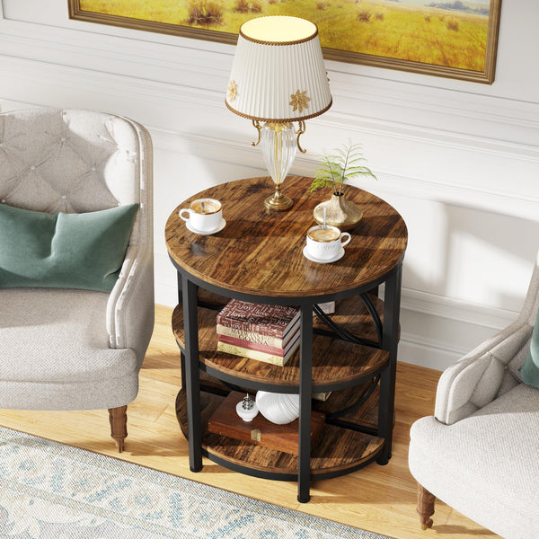 Half Round End Table with 3-Tier Shelves – Set of 2